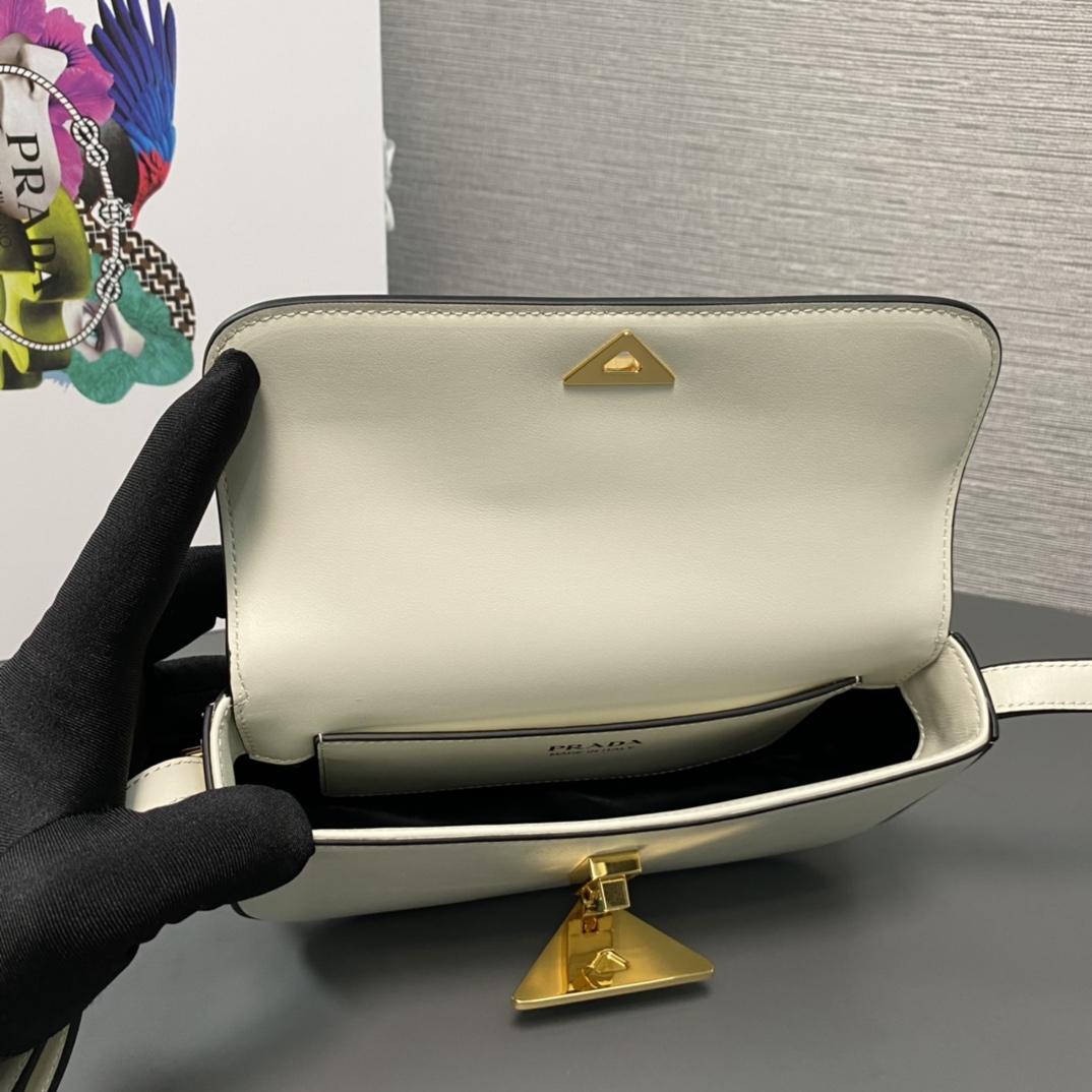 Prada Leather Shoulder Bag With Flap White 1BD339